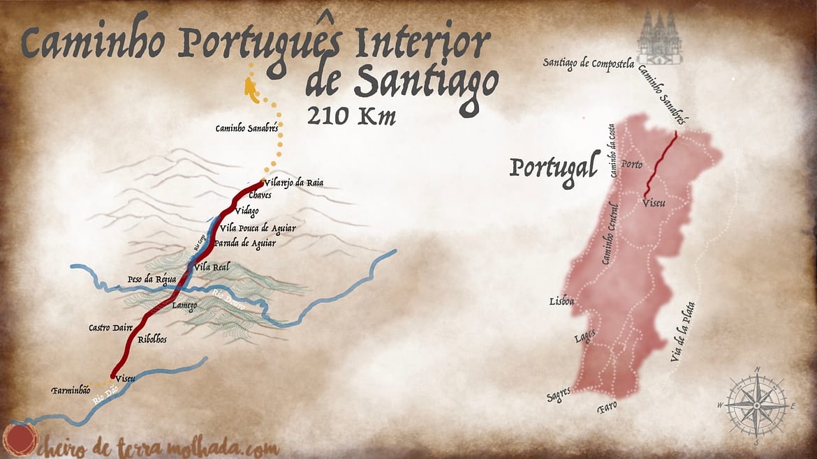 Mapa do caminho português interior