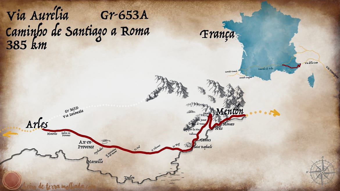 Mapa Via Aurélia, de Santiago a Roma