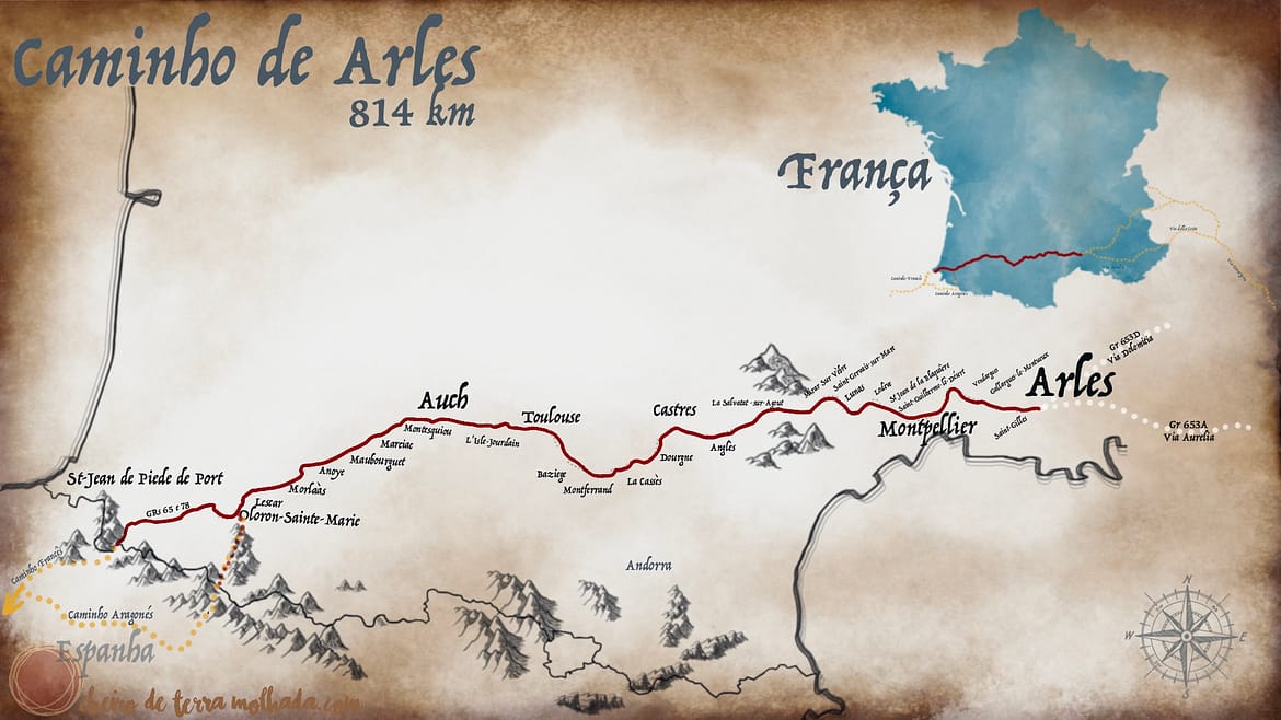 Mapa Caminho de Arles, de Santiago a Roma