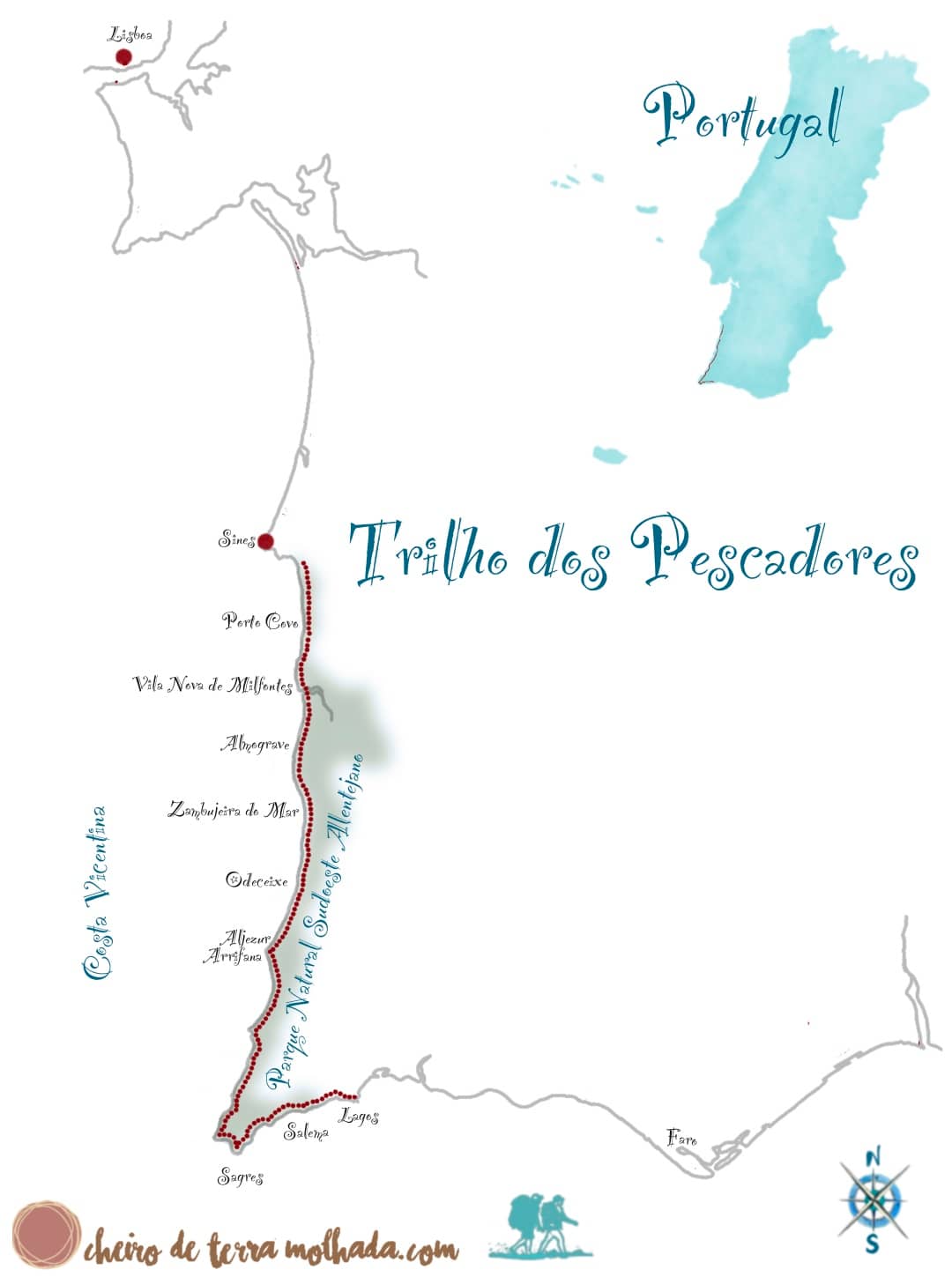 Trilho dos Pescadores, Mapa, Rota Vicentina